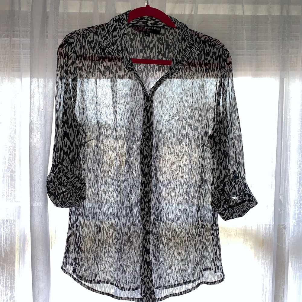 Posh & Rock Sheer Button-Up Blouse